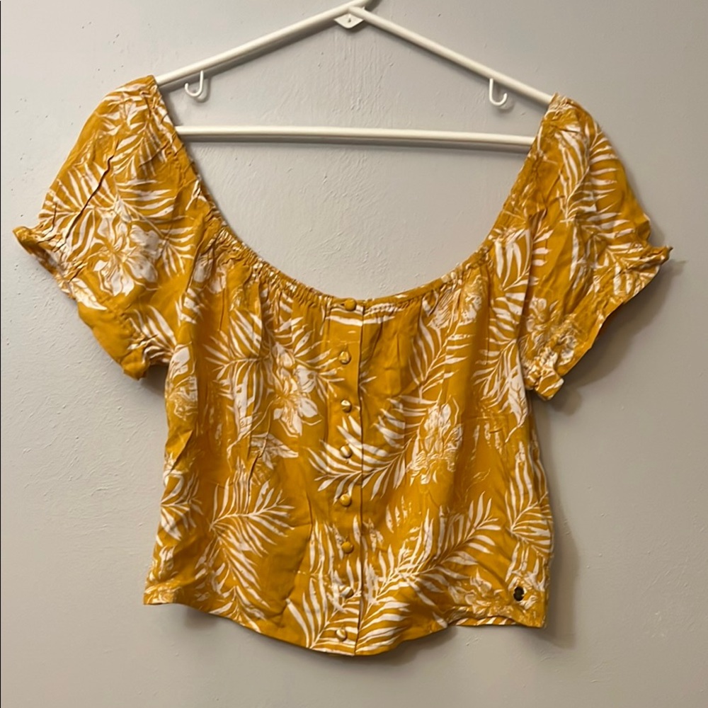 Roxy Gold Yellow Off the Shoulder Blouse with Short Sleeves